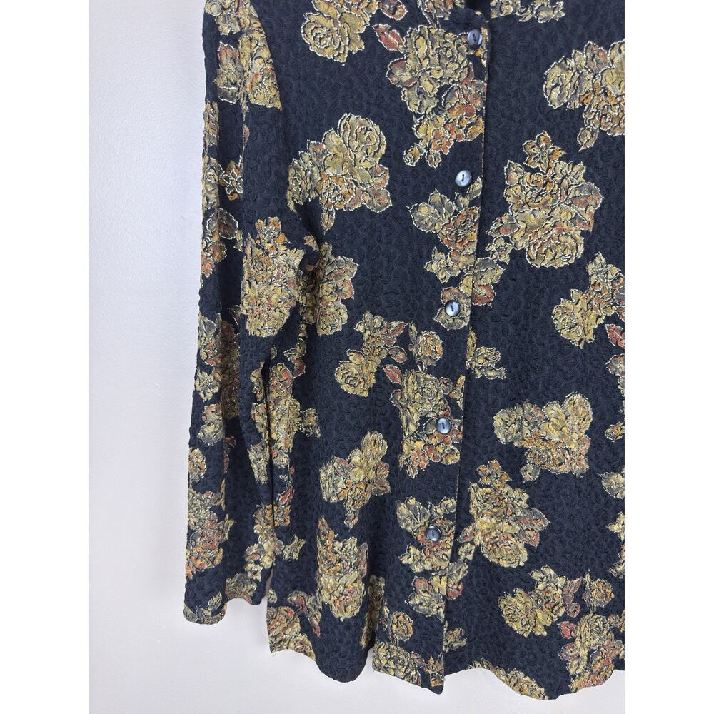 Coldwater Creek Black Gold Metallic Button Down Soft Blouse Women’s Flowy Size M - Picture 3 of 13